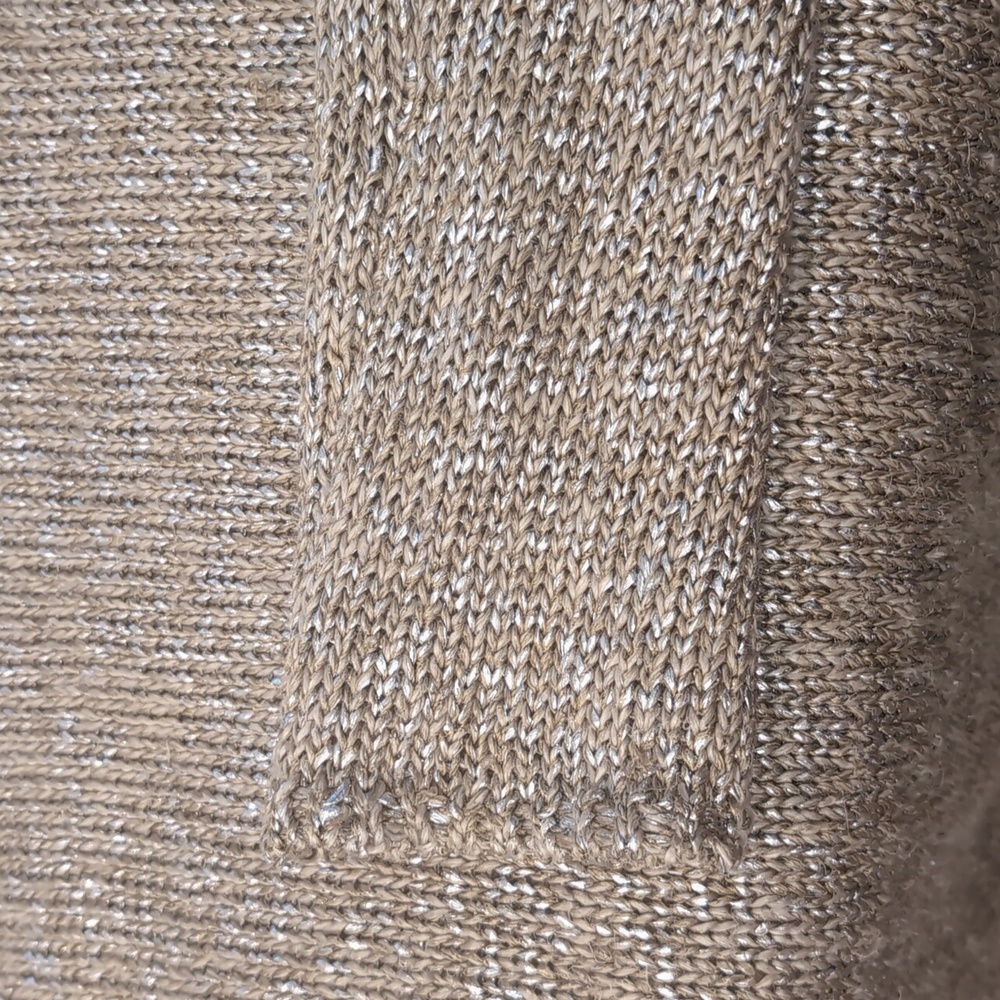 Vince Linen Blend Tan And Silver Metallic Crew Neck Sweater Relaxed Fit Small - Picture 8 of 9